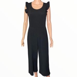 Caution to the Wind Black Exposed Zipper Closure Ruffle Cap Sleeve Jumper Size M